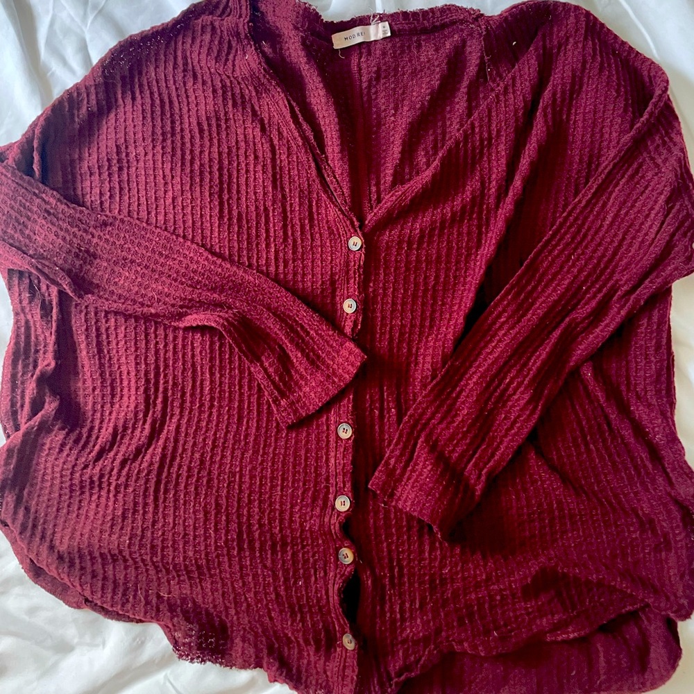 Burgundy Waffle Knit Top